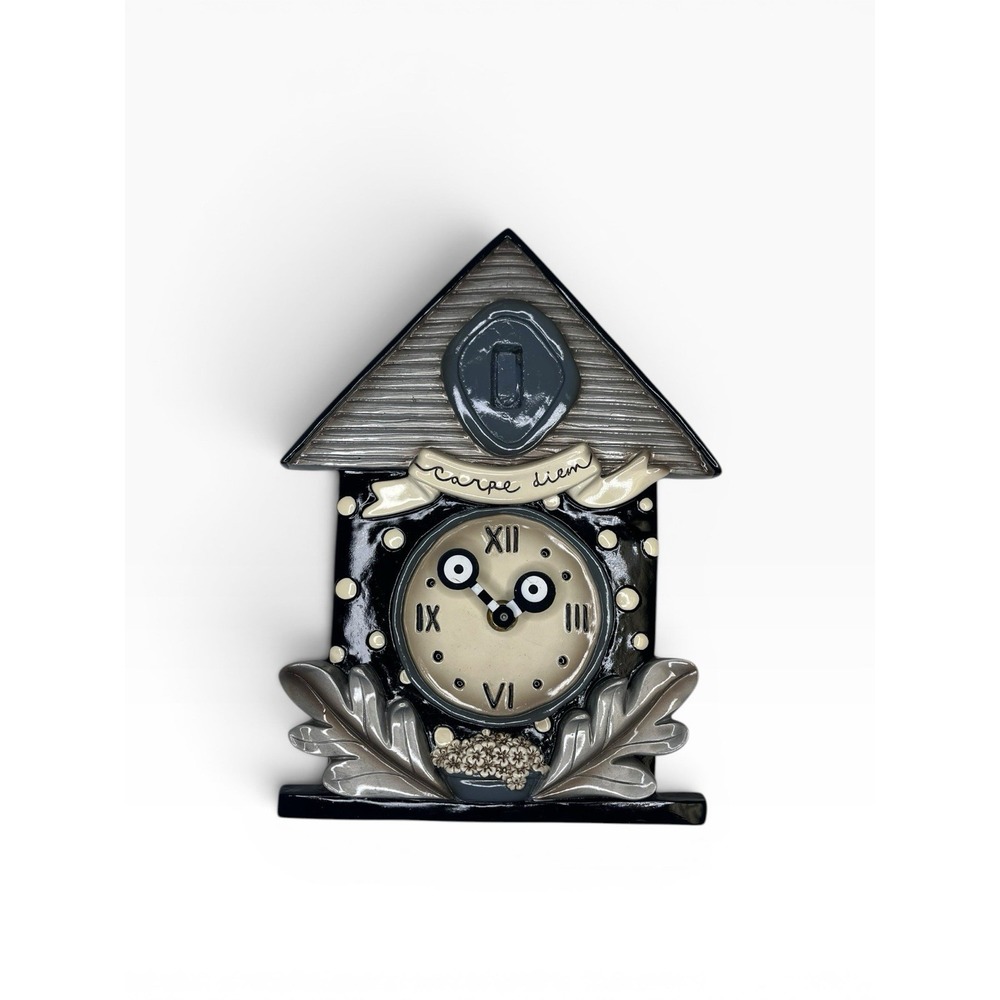 Allen Designs Carpe Diem Clock Bird House *AS IS* Gray Black White Whimsy